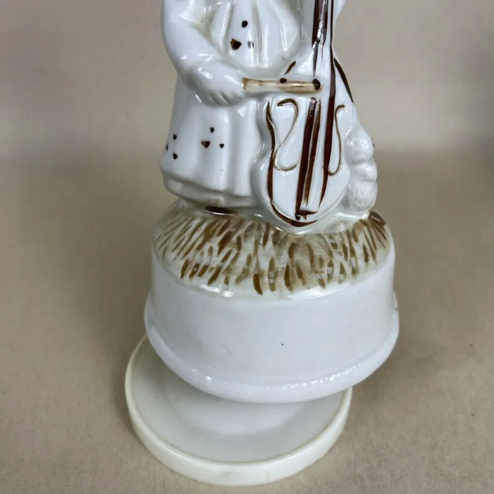VTG Rotating Musical Box Girl Playing Cello Porcelain 6.5” Works‎